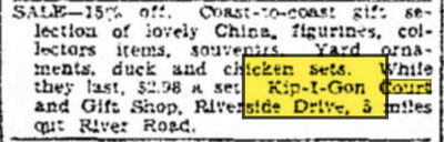 Kip-I-Gon Court and Gift Shop - Aug 1954 Ad For Gift Shop